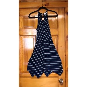 Striped asymmetrical hem dress